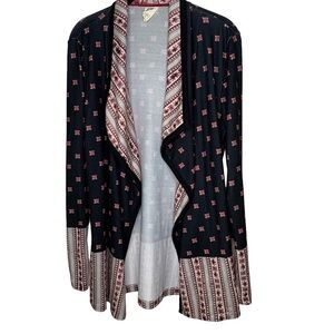 Anthro One September Womens Mixed print waterfall open cardigan Size Medium